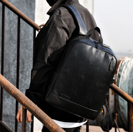 2024 Vintage Softback Man PU Faux Leather Foldable Lightweight Laptop Backpack Outdoor Travel Hiking Notebook School Bag