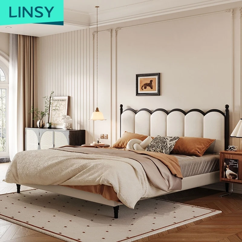 Modern Double Bed LINSY High Quality Leather King Size Bed PC023-A