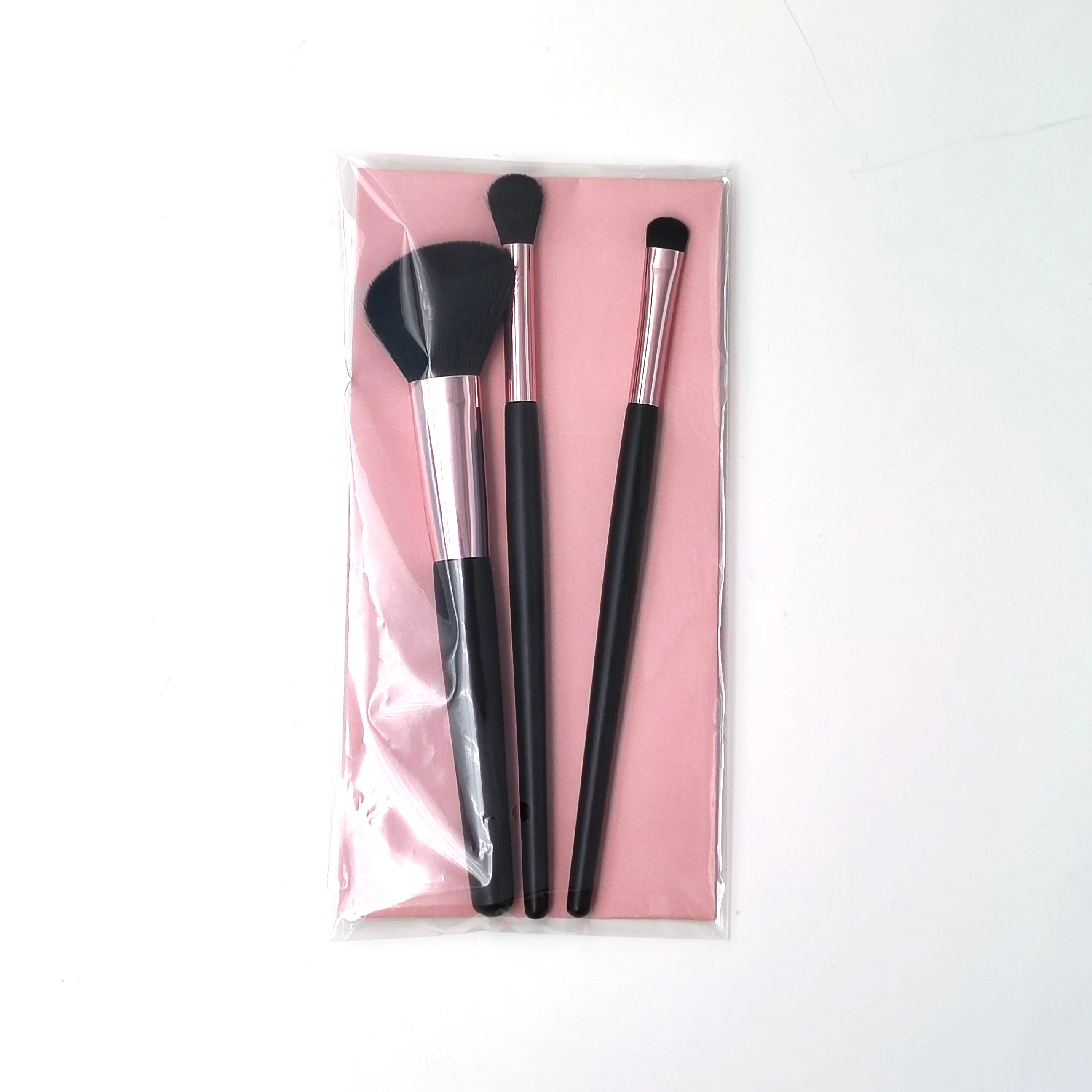 Custom private label 3pc rose gold aluminum ferrule makeup contour foundation eyeshadow brushes tools