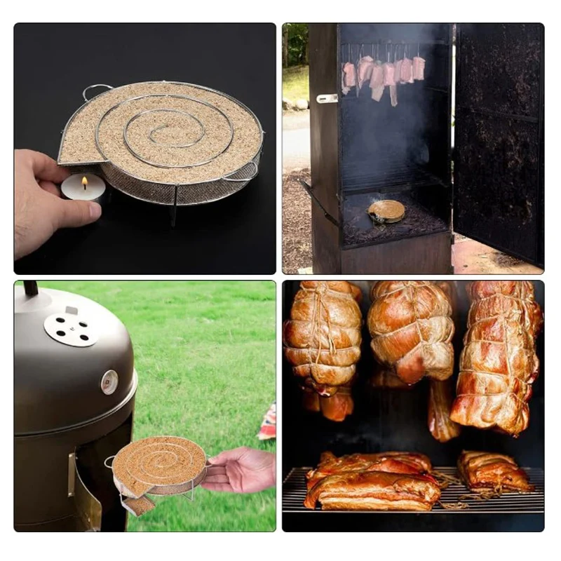 Cold Smoke Generator for BBQ Bacon Fish Salmon Meat dust Hot and Smoking Salmon Meat Burn Smoker Tools Bacon Meat Fish (round)