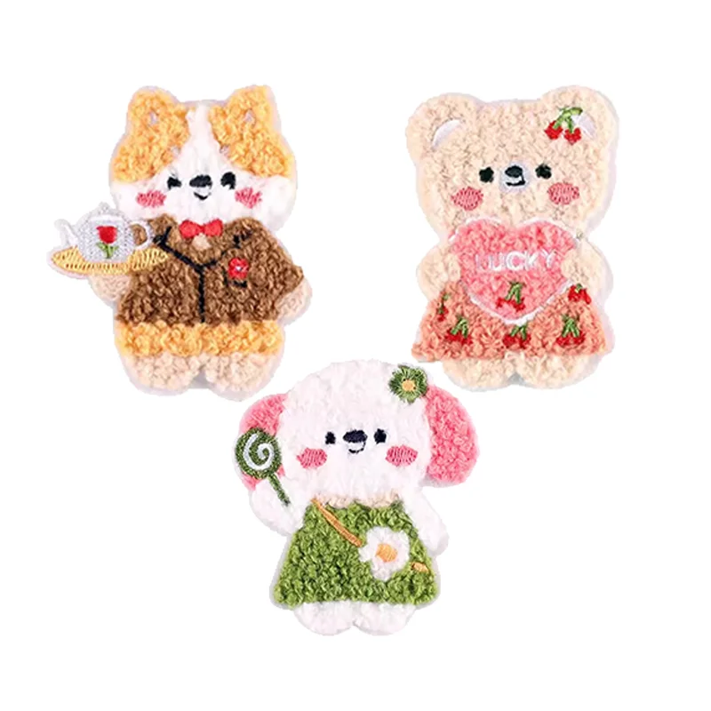 New Cute Colorful Fruit Design Custom Towel Embroidery Patches Custom Flower Chenille Embroidery Iron On Patches for Hat Bag