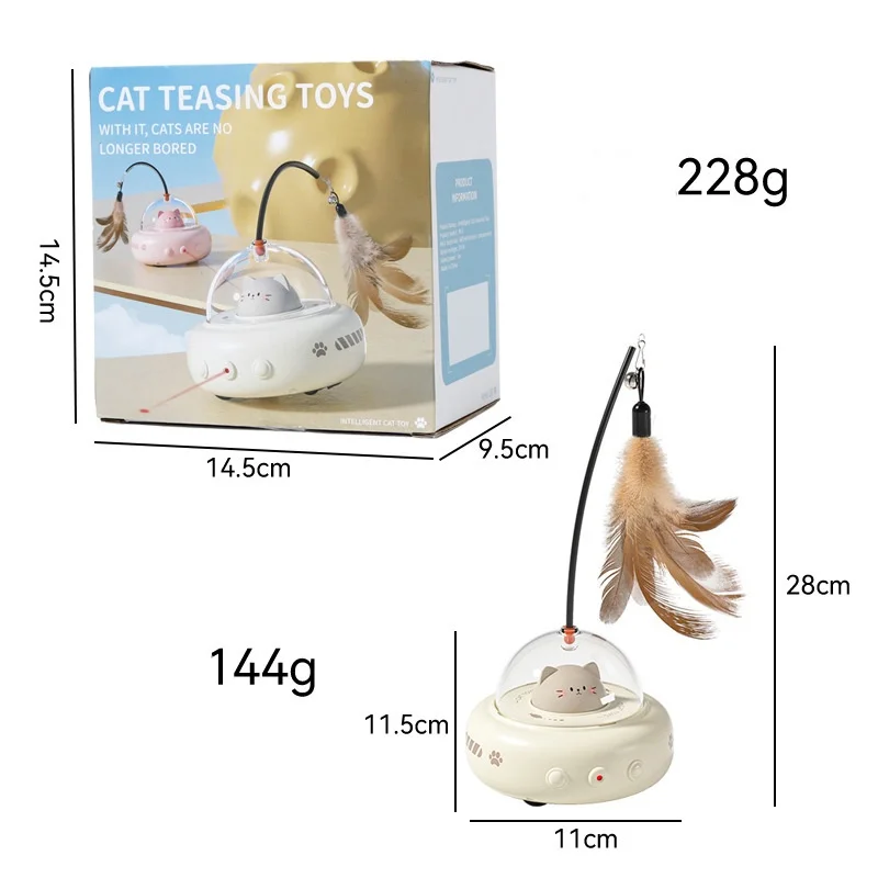 New Smart Automatic Cat Teasing Toy to Relieve Boredom Electric Sensing with Feather Cat Teasing Stick Cat Laser Teasing Toy