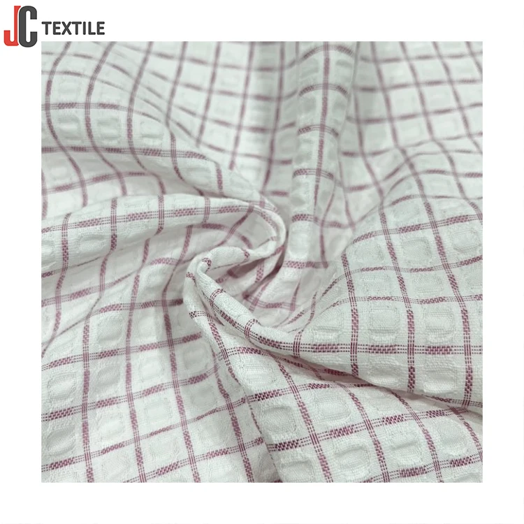 Shaoxing Factory Supplier Double Faced Crinkle Yarn Dyed Ripstop Seersucker Woven Plaid Check Fabric