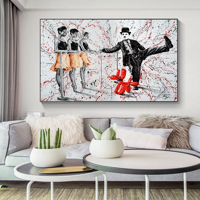 Graffiti Art Chaplin Demonstrates Ballet Posters and Prints Canvas Paintings Wall Art Pictures for Living Room Decor (No Frame)