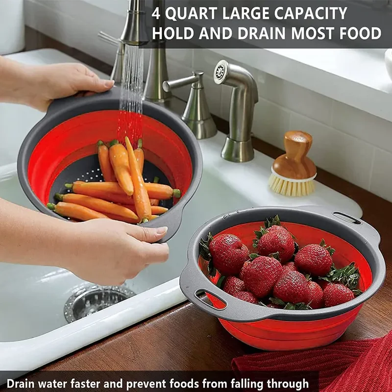Silicone Folding Drain Basket Creative Retractable Silicone Fruit Vegetable Basket For Kitchen Tool