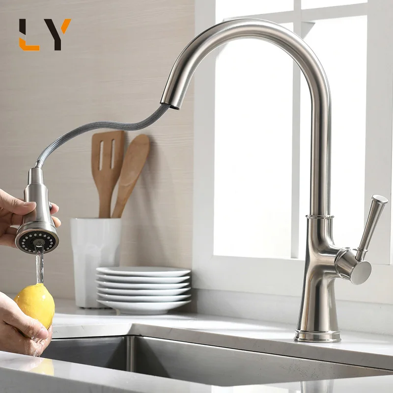 Luxury Home Kitchen Hardware Single Handle Pull Kitchen Sink Nozzle Tap Faucet
