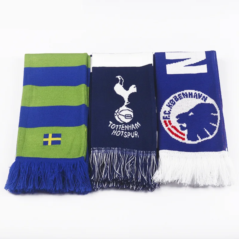 Custom Slogan Logo Knitted Scarves Knitting Jacquard Delicate Tassel Basketball Football Fan Scarf Fan Club Team Scarf Promo