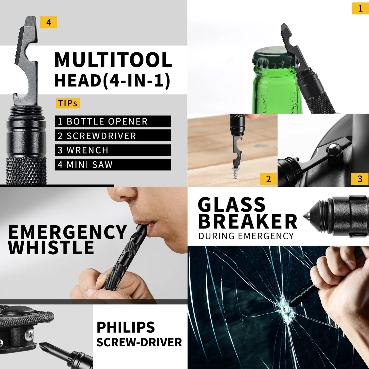 Peakout EDC Emergency Glass Breaker Camping Survival Multi-Function Self Defense Tactical Pen Outdoor Equipment Accessories