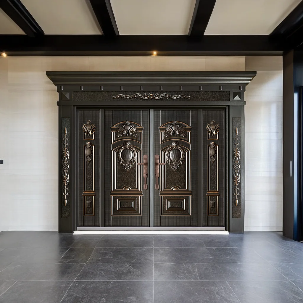 SIMTO Design Factory Door Double Cast Aluminum Steel Frame Entrance Front Entry Entrance Armored Doors For House