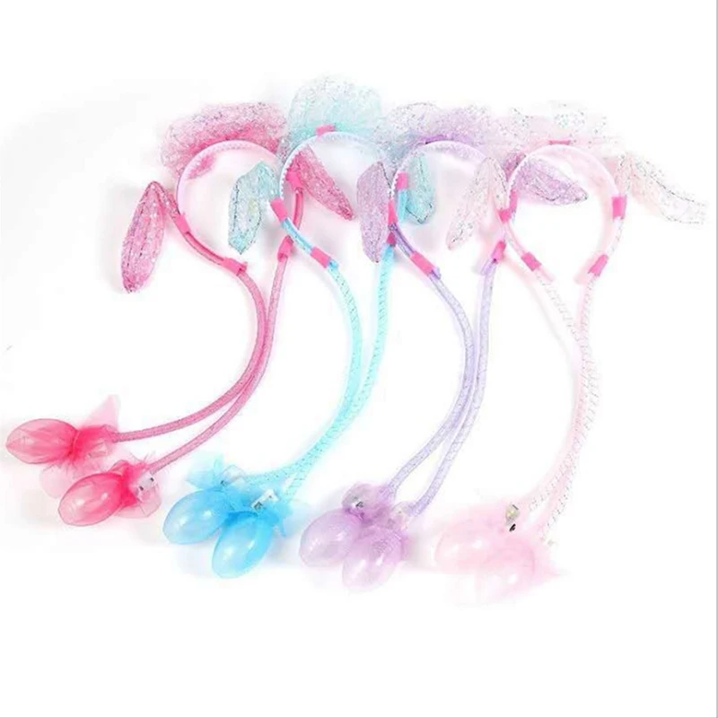 Cute LED Glowing Ear Hat Sequin Lace Headband Air Bag Can Moving Rabbit Ears Toy Hair Hoop Party Photo Props Sweet Headwear Gift
