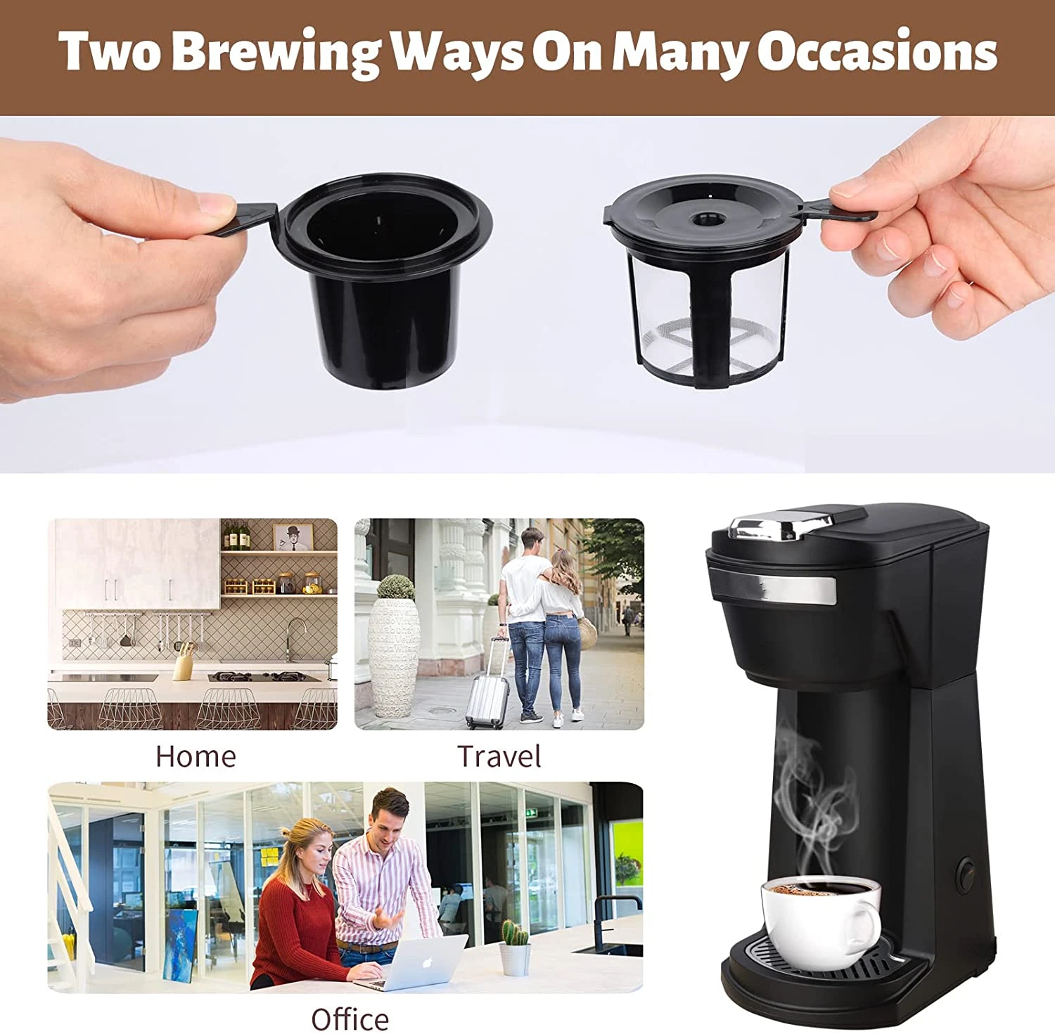 Portable Home Office Travel Brewer Capsule Single Serve K-cup Coffee Maker Machines For Pod Ground Coffee