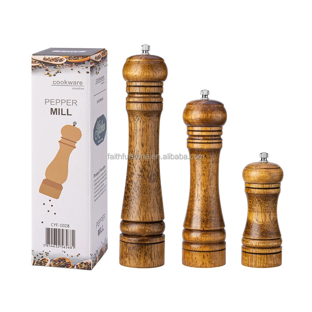 wholesale manual 5 8 10 inch wood mill salt and pepper grinder set for kitchen