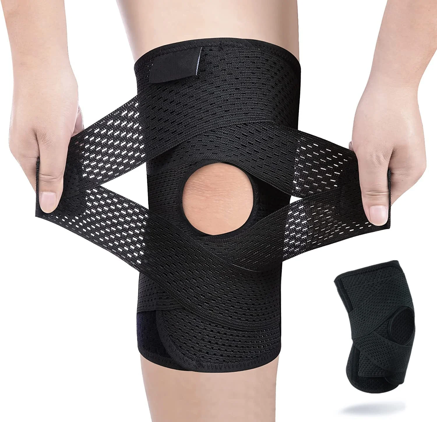 FSPG Knee Support Sleeve Compression Sports Pad Black White elastic adjustable Knee Brace Sports Safety