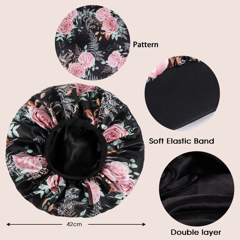 Double Layer Hair Bonnet Silk Costom Cover Sleeping Hat Satin Double Layer Braid Large Bonnet With Elastic Edge Lepord Flora