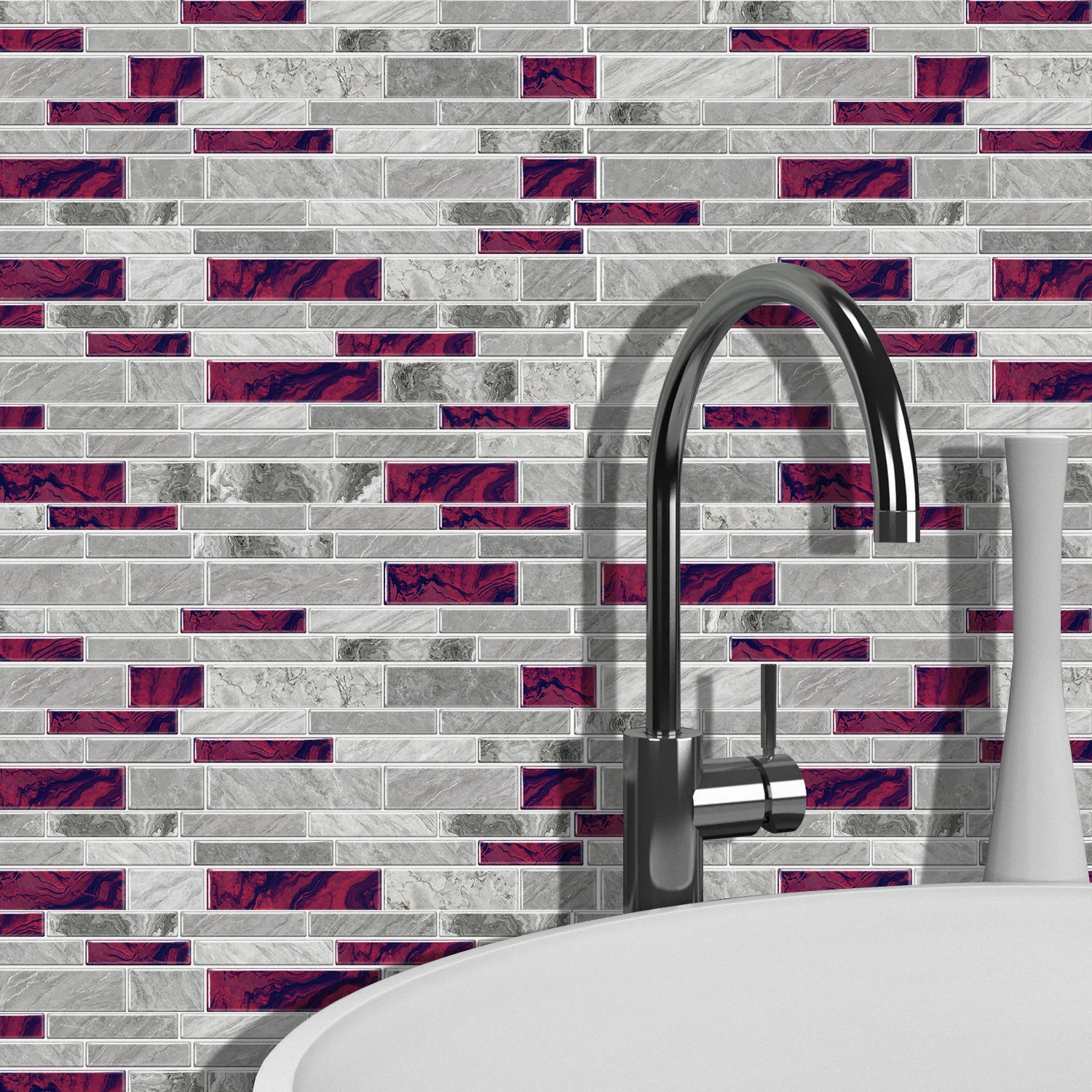 YIWU QIYE 12 pieces of mosaic shaped wall stickers marble crystal ceramic tile stickers waterproof self-adhesive wall decoration