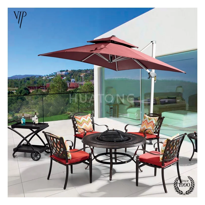
Garden Set Cast Aluminum Outdoor Furniture Patio Dining Chair Set BBQ Table Fire Pit Ceramic Bbq Set For Backyard 