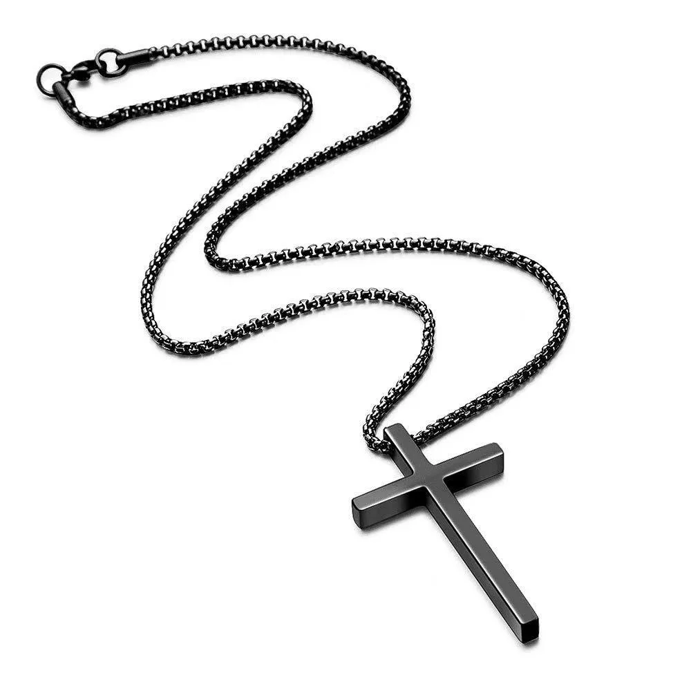 Wholesale Classic Cross PVD Stainless Steel Pendant Necklace Link Simple Fashion Design Non-Fade Gold Silver Gun Black Vacuum