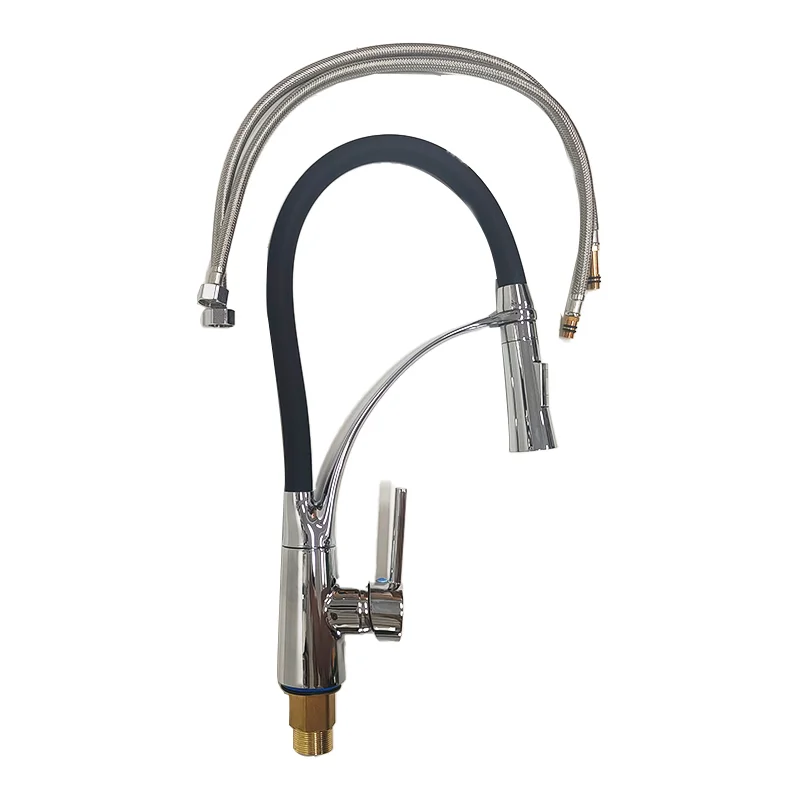 Minwei Luxury Polished Thermostatic Pull-Out Kitchen Faucet with 360-Degree Rotatable Rubber Hose for Enhanced Aesthetics