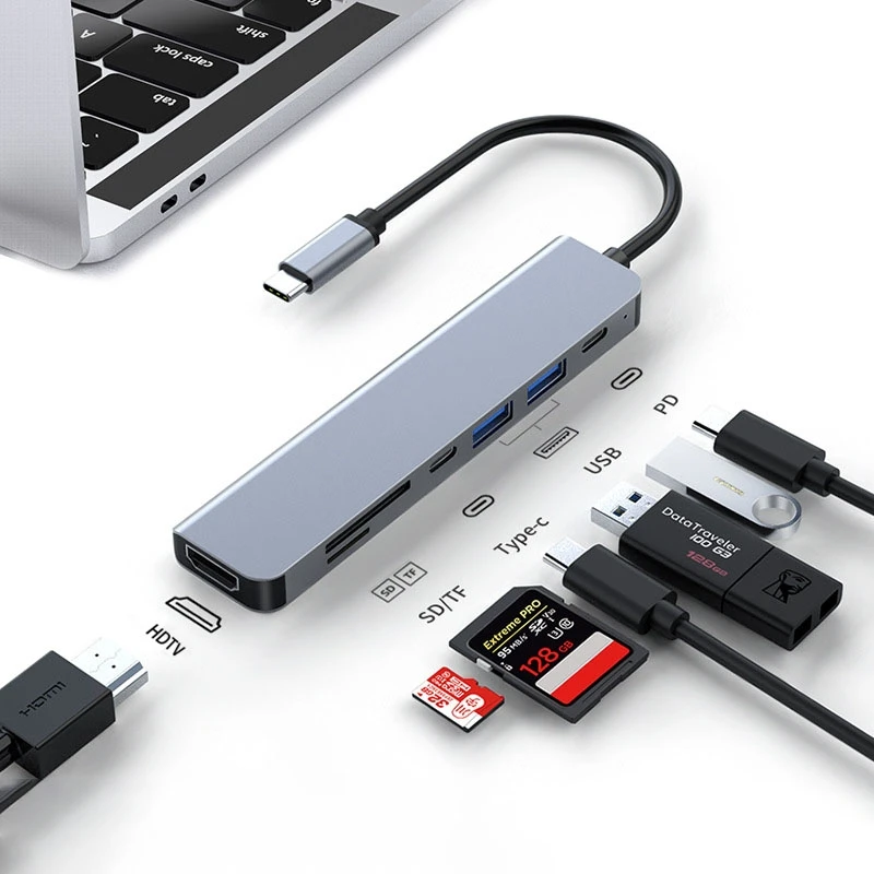 Hot selling 7 In 1 USB Type C USBC Multi Hub Laptop Docking Station HDTV 1080P  USB C Hub  For Macbook