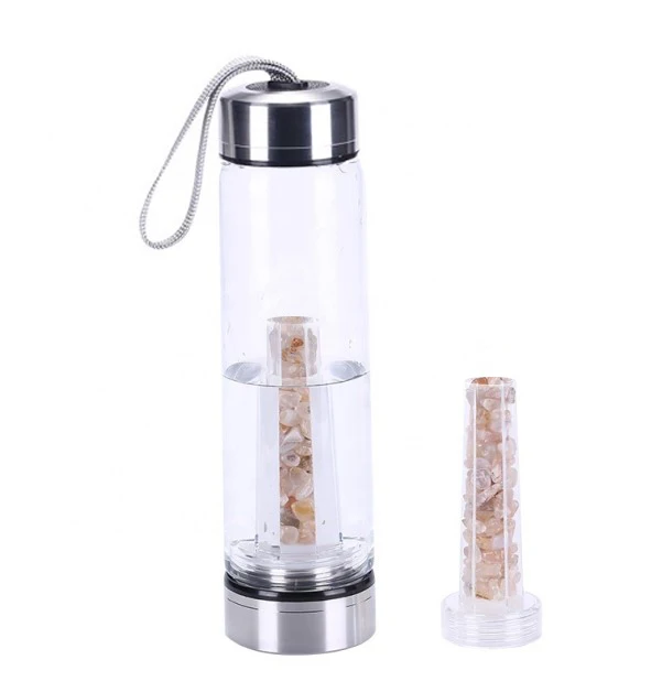 2019 Hot Custom Rose Quartz Gemstone Infused Glass Crystal Water Bottle