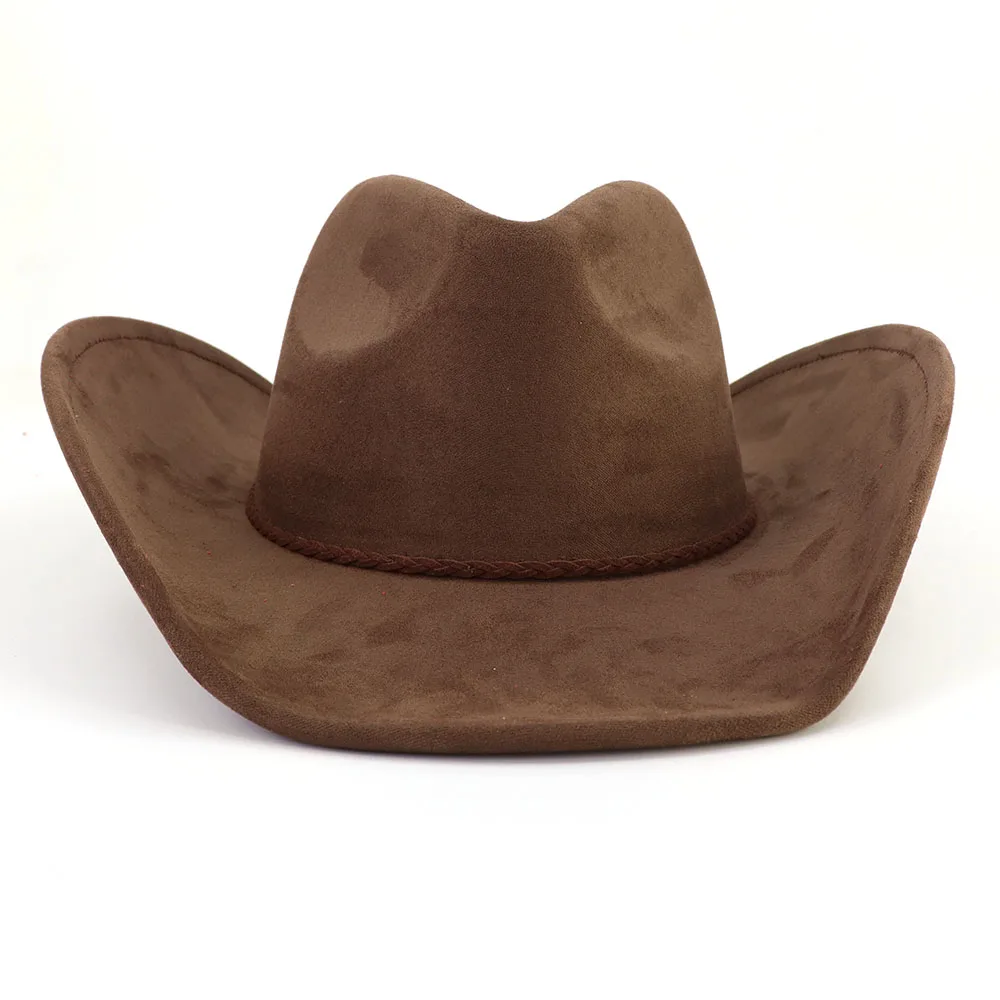 Suede cowboy hats for women colorful water drop roll up brim fedora hats unisex tissue rope band hat