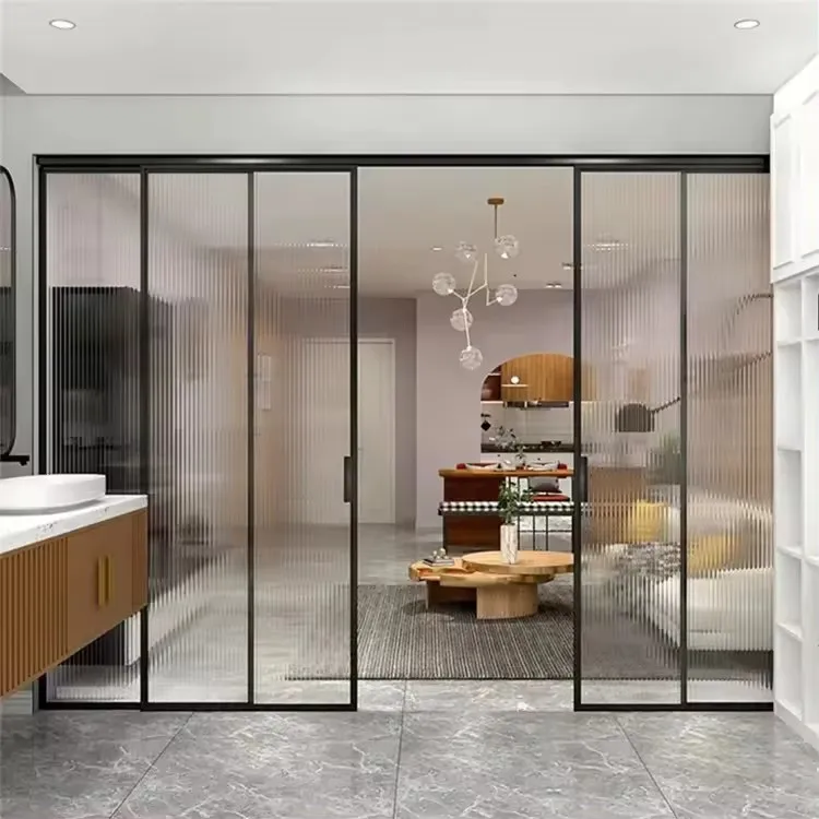 Modern house hotel villa living room glass doors exterior patio aluminium profile double glazing glass sliding soft closing door
