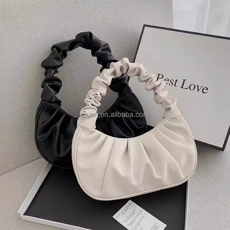 Korean new style fashion handbag solid color pleated cloud underarm bag sweet shoulder bag street fashion women handbag