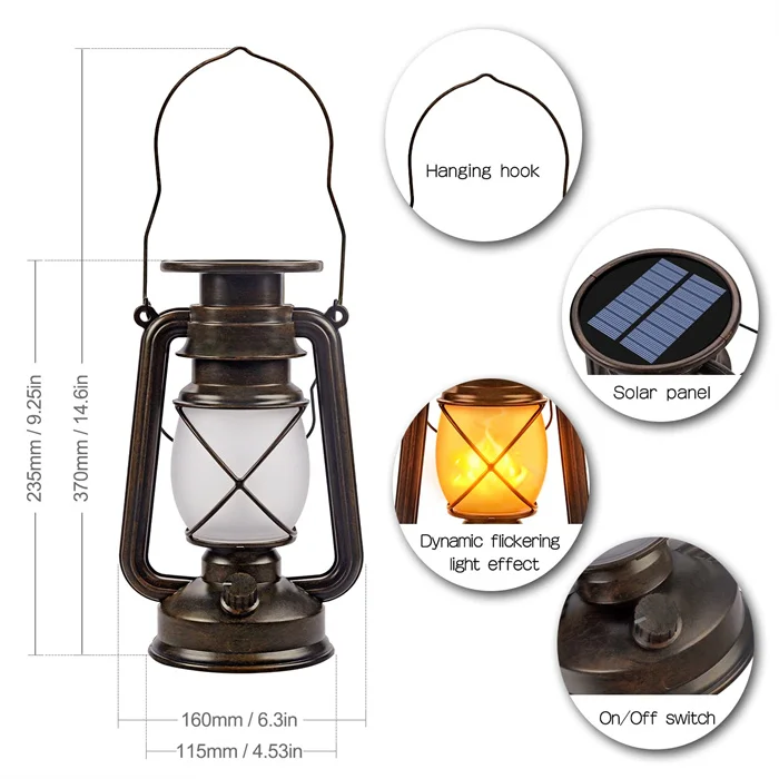 Outdoor Hanging Solar Lights Dancing Flame Christmas Decor Vintage Led Waterproof Camping Lamps