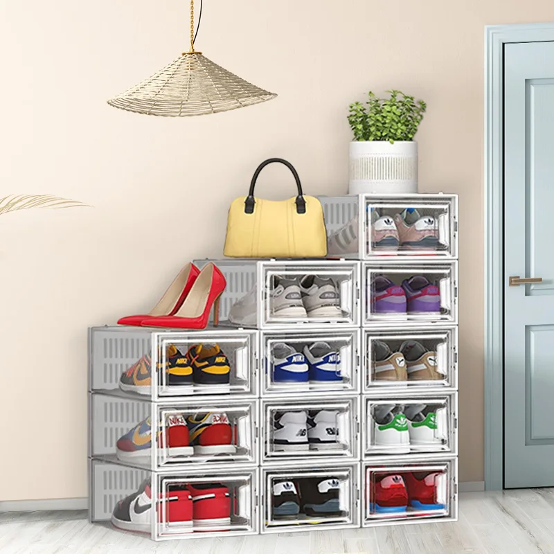 Arylic Custom Plastic Clear Foldable Mini Stackable Box Magnetic Packaging Organiser Storage Boxing Shoes