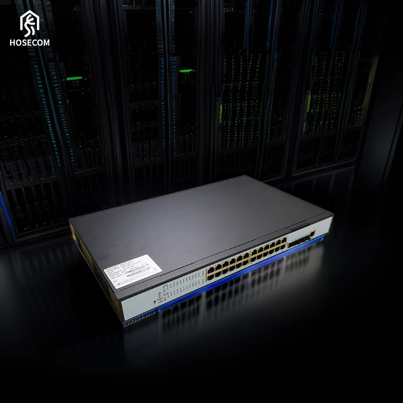 Hosecom 24-Port POE Network Switch 10G Uplink Layer 3 Ethernet Switch for QOS Stackable SNMP Functions