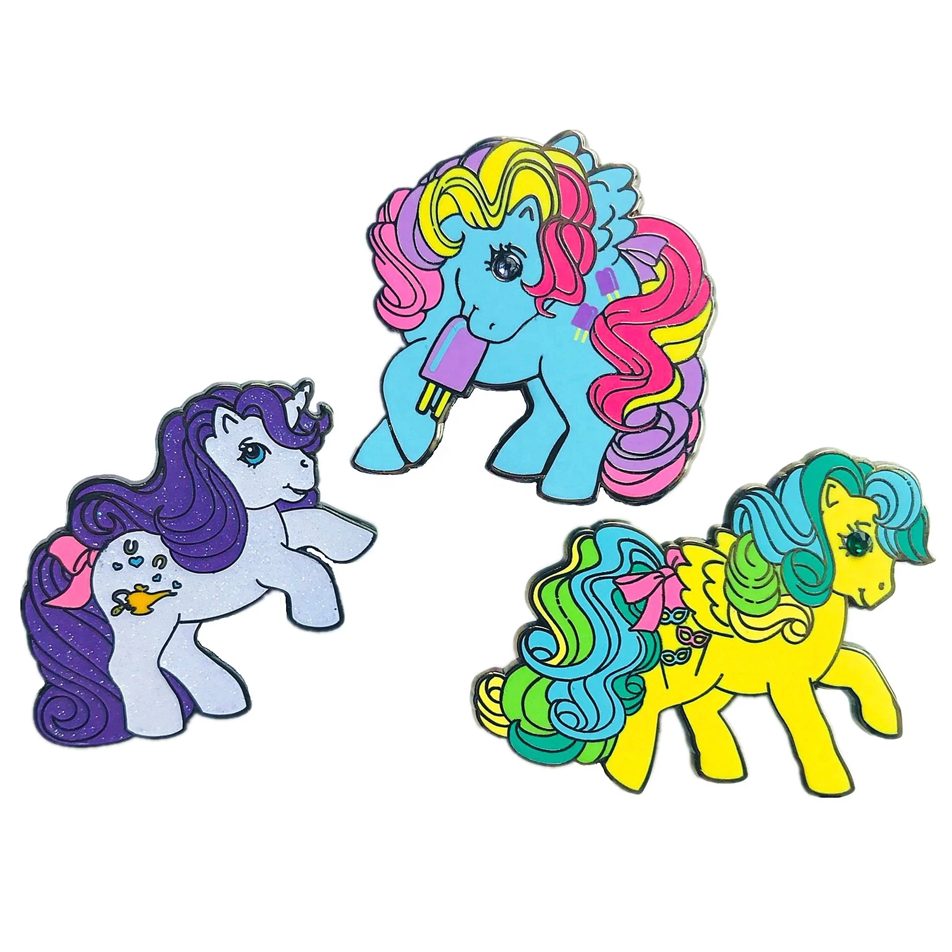 Hot Sale Gifts Your Own Lapel Pins Free Horse Pony Design Metal Craft Rhinestone Diamond Hard Enamel Pins With Screen Printing