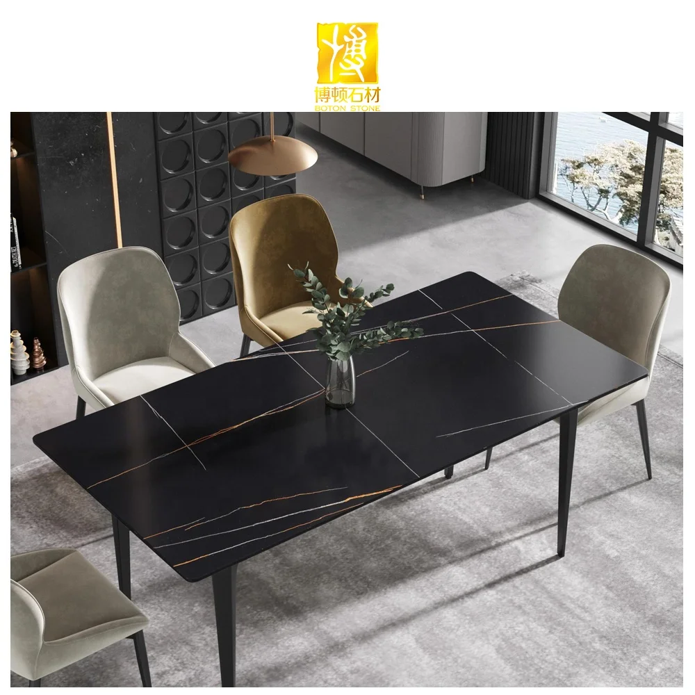 BOTON STONE Porcelain Marble Dinning Room Modern Rectangular Table Black Sintered Stone Dining Tables