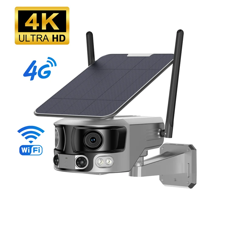 4K UHD Dual Lens 4G Solar Security Camera Outdoor Personal Mounted Camera Zoom WiFi Camera Auto Tracking Human Detection
