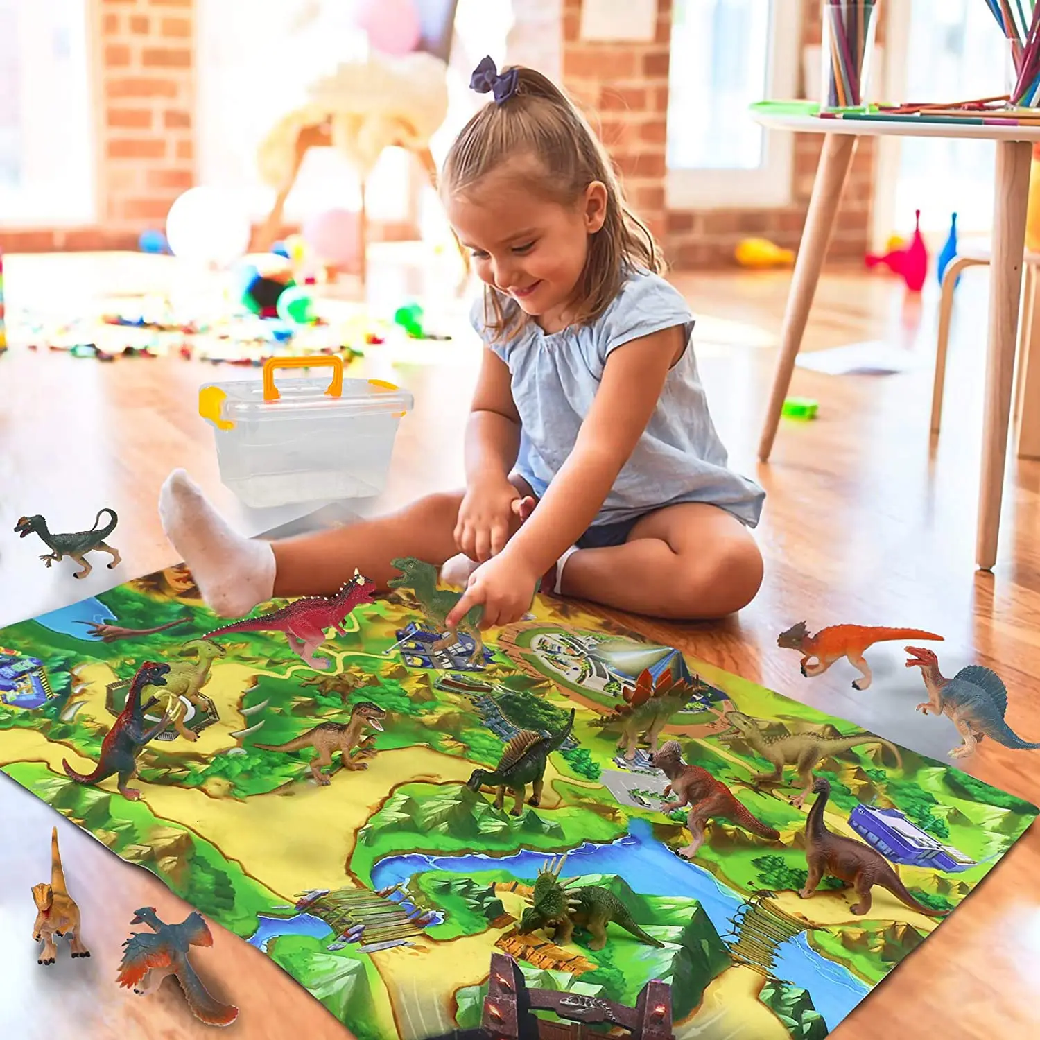 Wholesale preschool educational dinosaur toy set with playing mat and 16 dinosaurs for kid