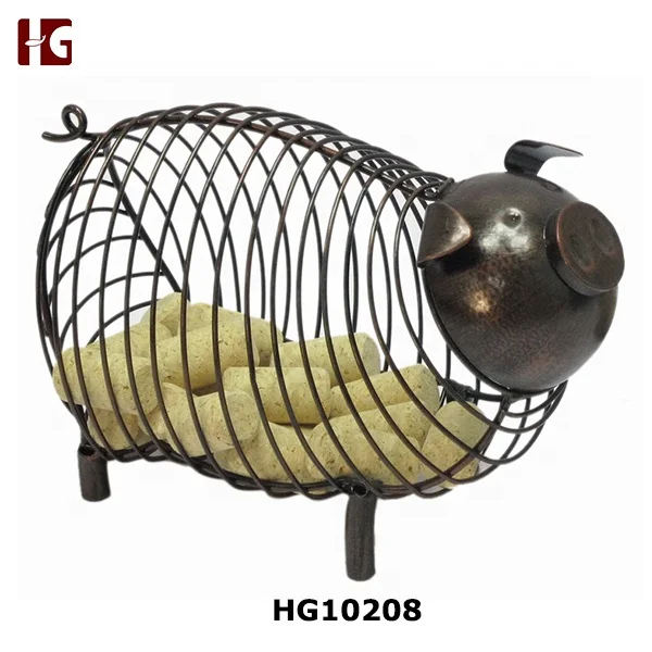 Pig figurine home decor Iron metal Wine Cork Holder