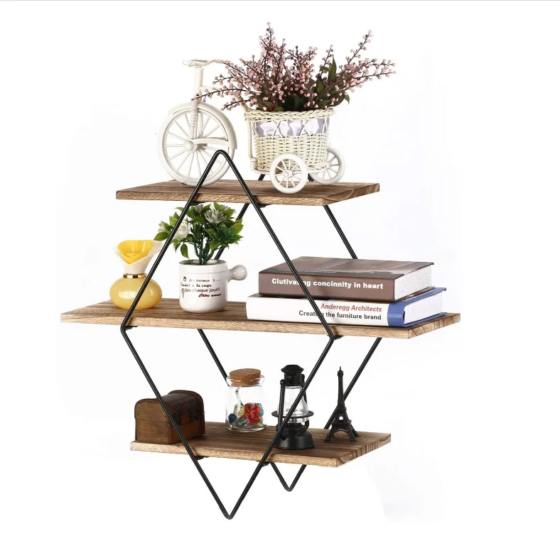 Customized wholesale three-layer geometric decorative wall shelf wall mount floating shelf