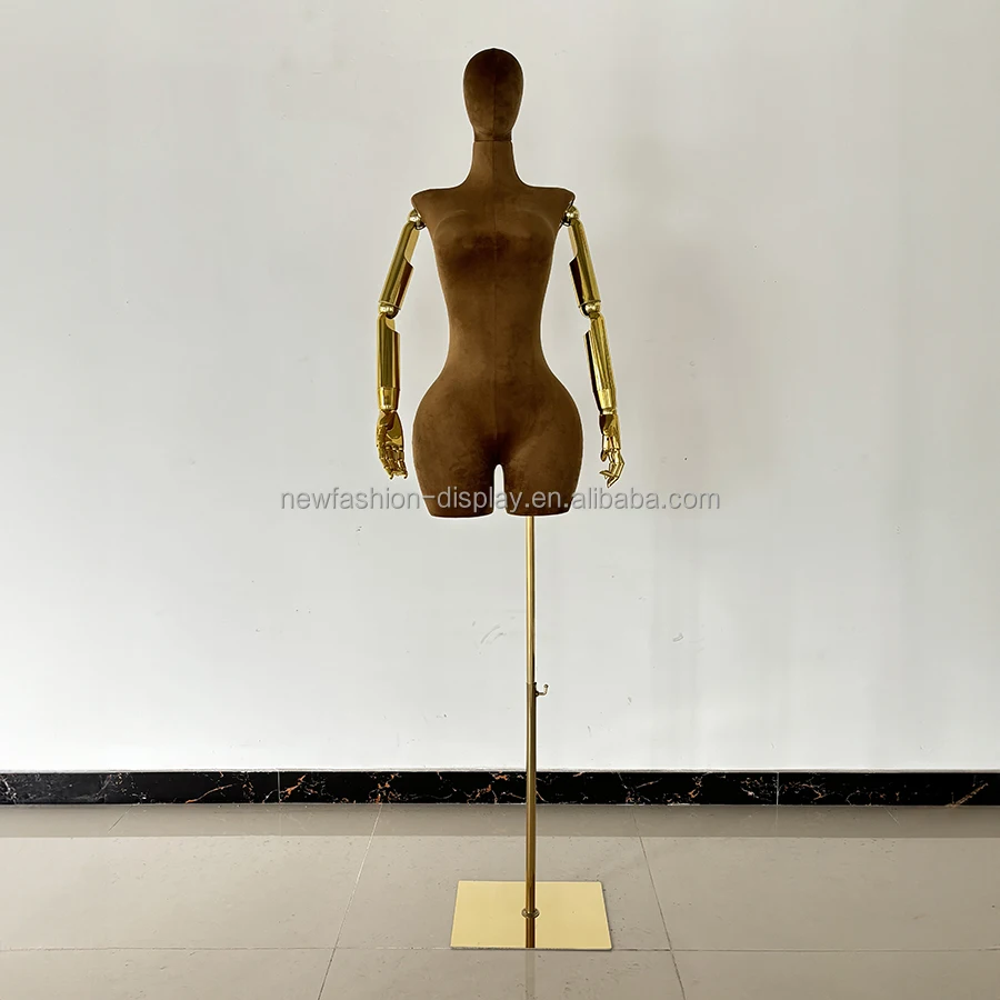 Lady Wedding Dress Plus Size Mannequins Manikin Brown Curvy Female Mannequin Fiberglass Velvet Half Body Bbl Mannequin with Leg