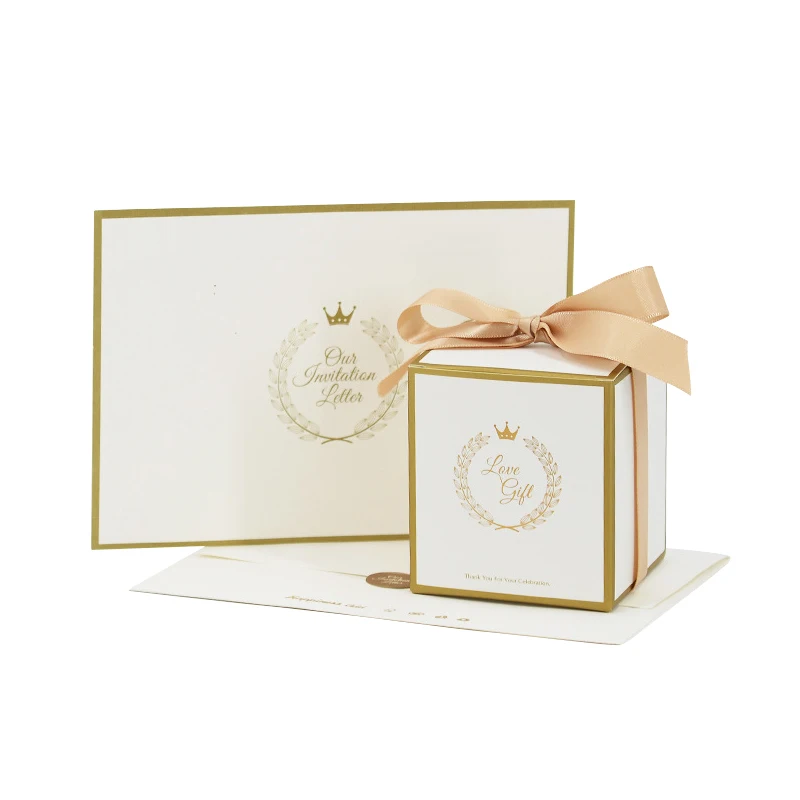 Custom Wholesale Luxury White Color Printing Paper Bag Set Card Paper Gift Box Packaging for Wedding