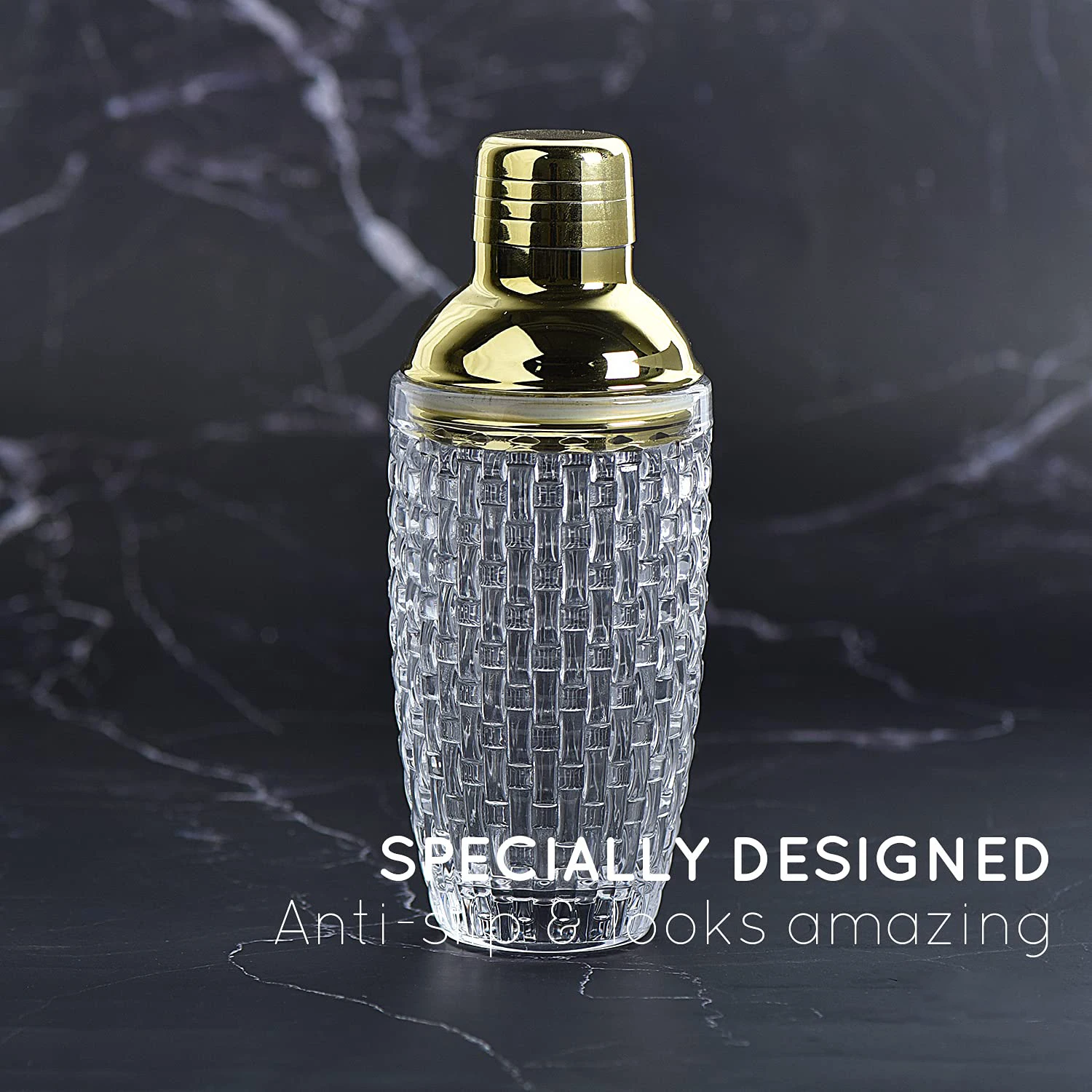 Custom 380ml Cocktail Mixer Stainless Steel Gold Copper 13oz Bar Glass Cocktail Shaker with Leakproof Metallic Steel Lid