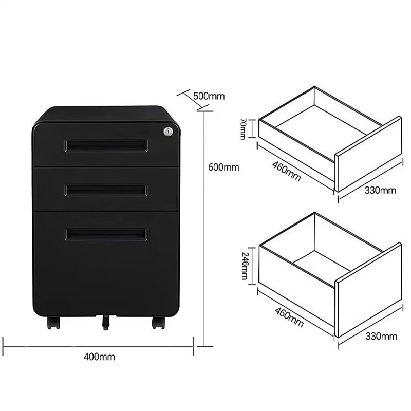 Office Furniture Removable 3 Drawer Metal Filled Cabinet Round Edge Under Desk Storage Cabinet