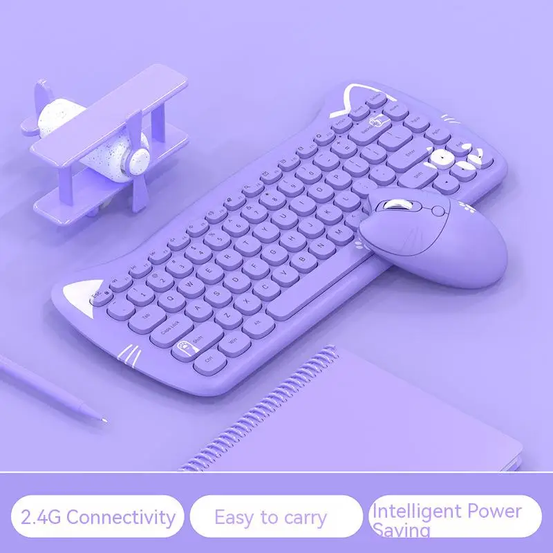 Ajazz A3060 Wireless Dual-mode Professional Membrane Keyboard and Mouse Combo Set Pink Purple Suitable for Win IOS Laptop Gamer