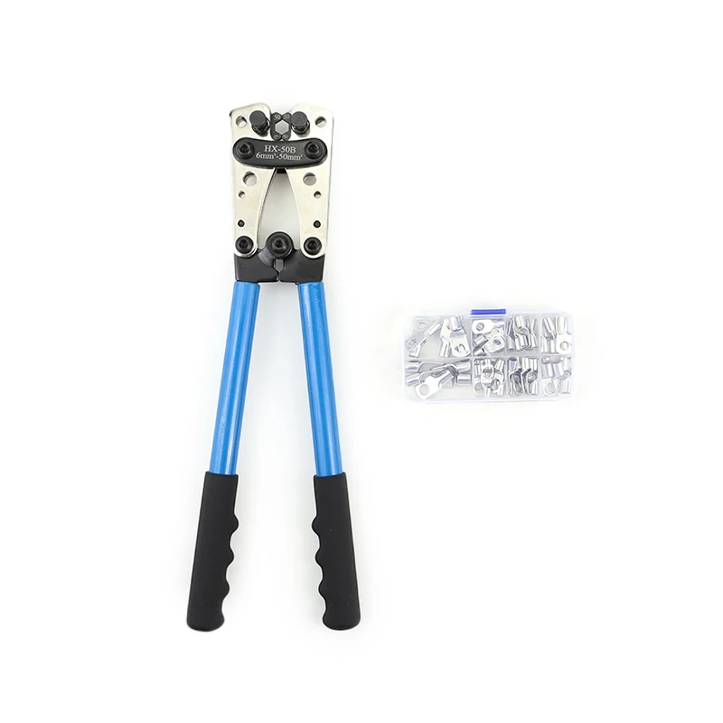 Factory Sale HX-50B 10-0AWG SC 6-50mm2 60pcs Non Insulated cold press Precision Cable Lugs Wire Terminals crimping pliers