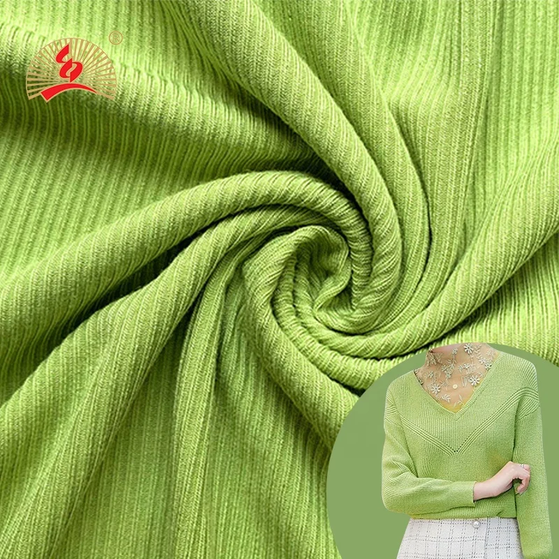 Free Sample 2*2 Ribbed Stripe Autumn Winter Rayon Spandex Heavyweight Fabric Elastic Sweater Trousers Double-sided Fabric