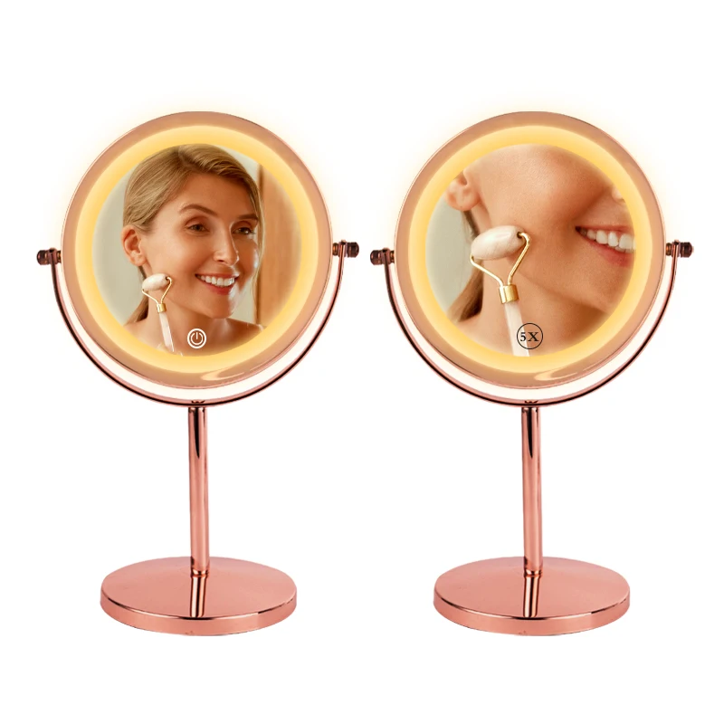 GREENFROM hot seller double side 10X magnification stand table top led makeup mirror makeup table with mirror