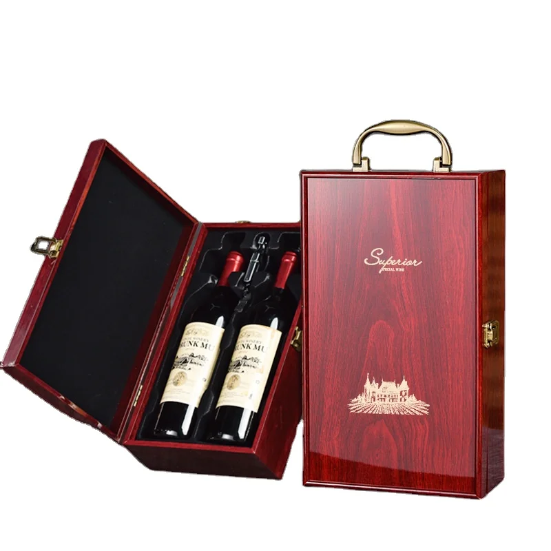 Red wine gift packaging high-grade double loading red wine piano baking paint wooden wine box