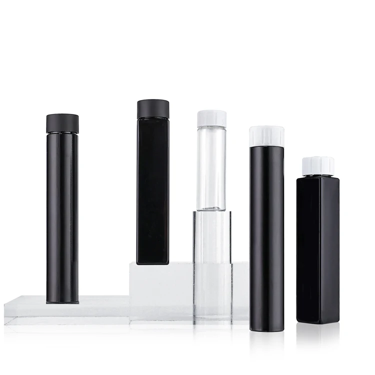 Custom 30ml 40ml 50ml 60ml black lid transparent empty storage cosmetic child proof resistant pet plastic bottles with screw cap