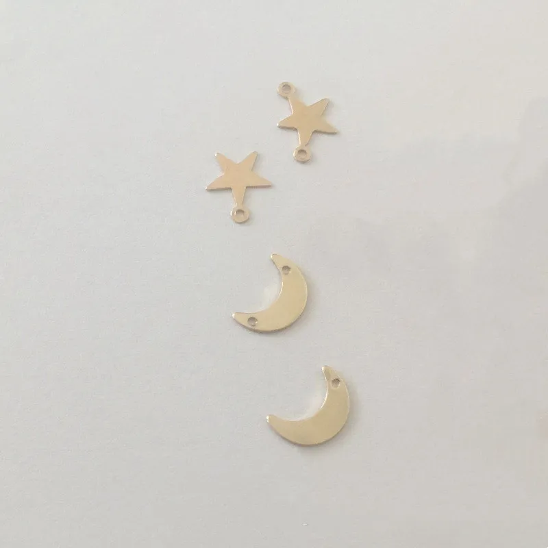 High quality 14k Gold Filled Double Holes Moon Star Pendant Charms for Necklace Making