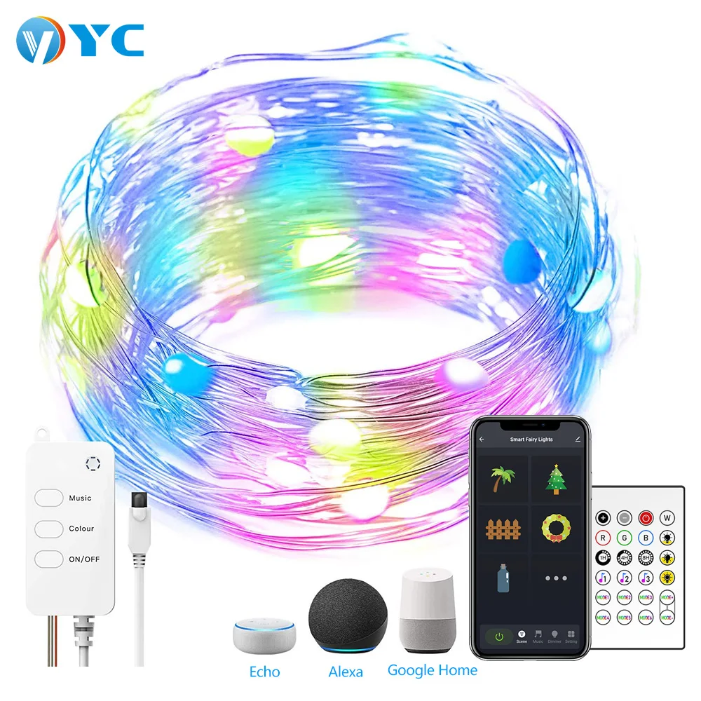 Alexa Google Home Usb 5v Smart Wifi синий зуб пульт дистанционного управления Dreamcolor Рождественская елка декоративные медные провода светодиодные гирлянды