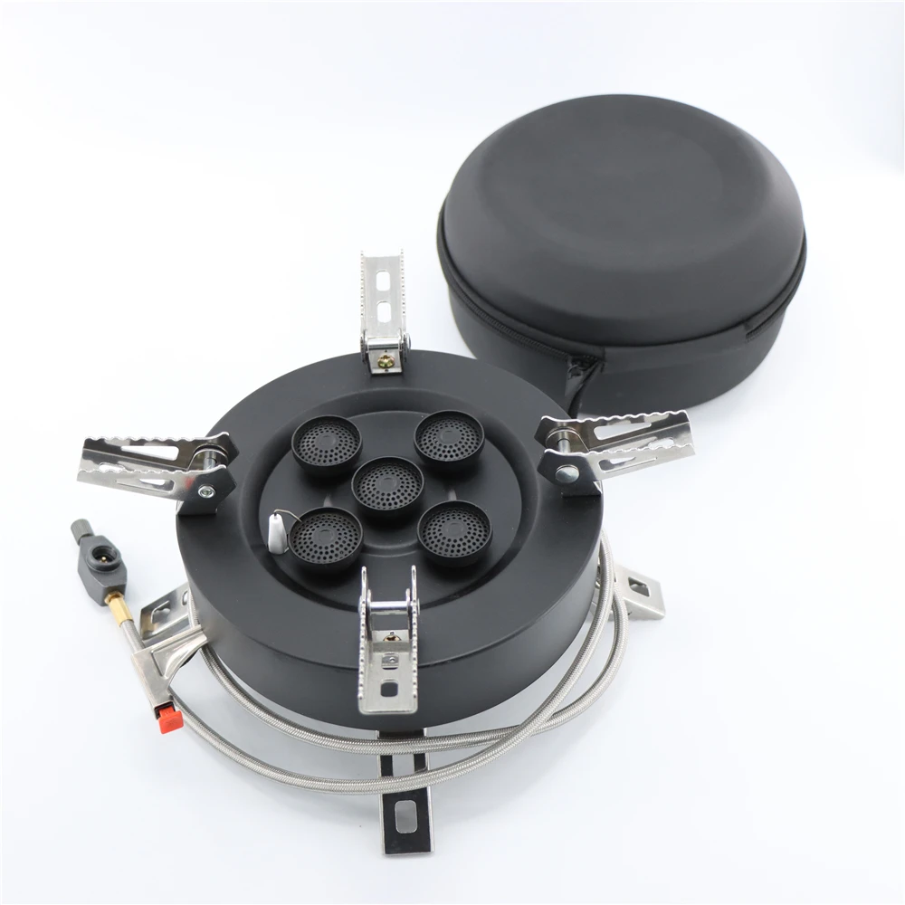 Powerful 12800W Portable 5-Burner Gas Stove Efficient Outdoor Camping Furnace Steel Split Structure Manual Butane Wholesale