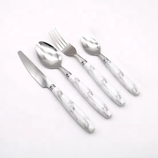 16pcs 24Pcs of Flatware For 6 Persons Flatware Stainless Steel Marbling Plastic Handle Cutlery Set